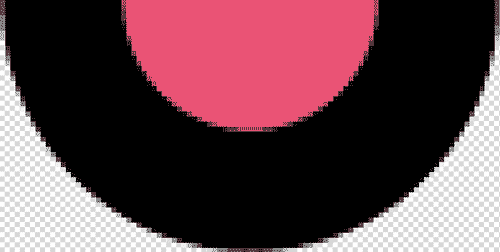 Rosa halvcirkel med svart bred ytterkant från logotyp för Profilbutiken